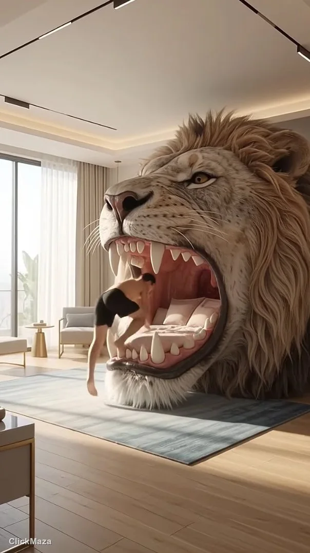 Lion bed concept — cozy meets unsettling in a playful interior design fantasy